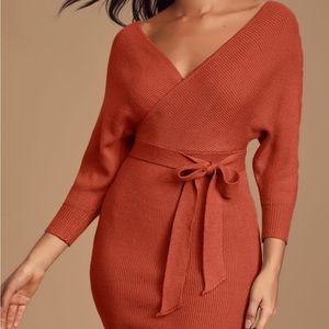 Modena rust brown dolman sleeve bodycon sweater dress